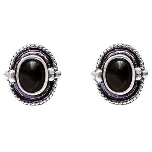 Sterling Silver Black Oval Stud Earrings